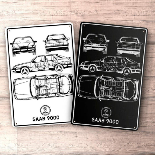 Saab 9000 Blueprint Skilte, Musemåtte, Dørmåtte-Blueprint-Saab-Garage Culture Shop- garage - man cave - merchandise