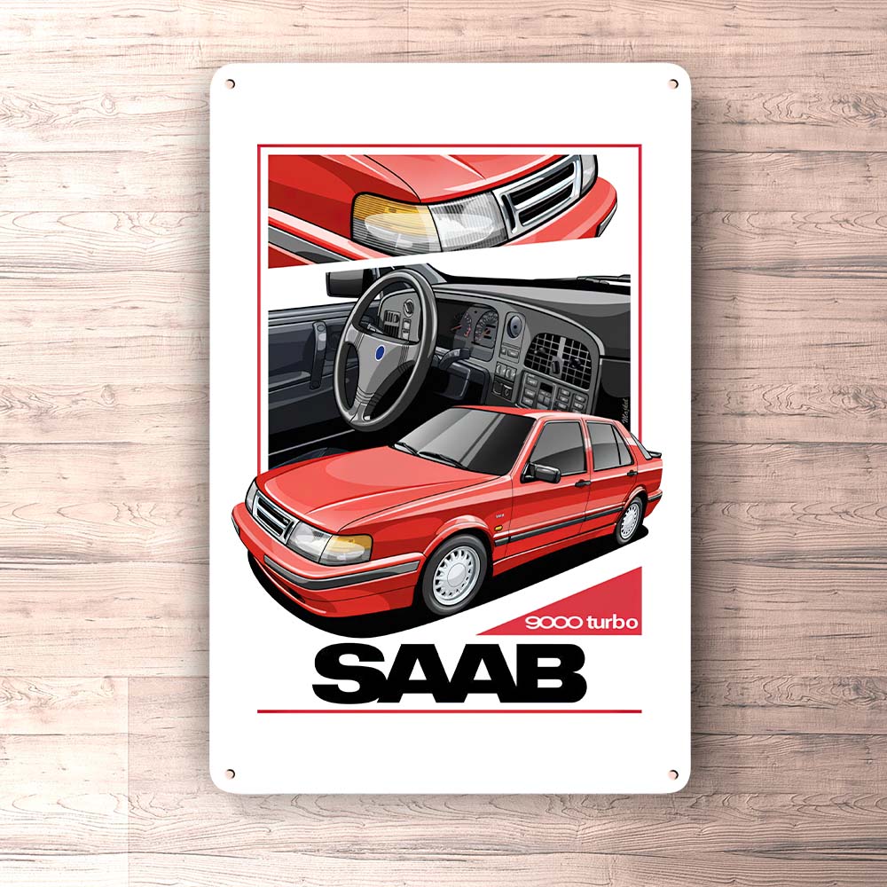 Saab 9000 Turbo Skilte, Musemåtte, Dørmåtte-Skilte-Saab-Garage Culture Shop- garage - man cave - merchandise