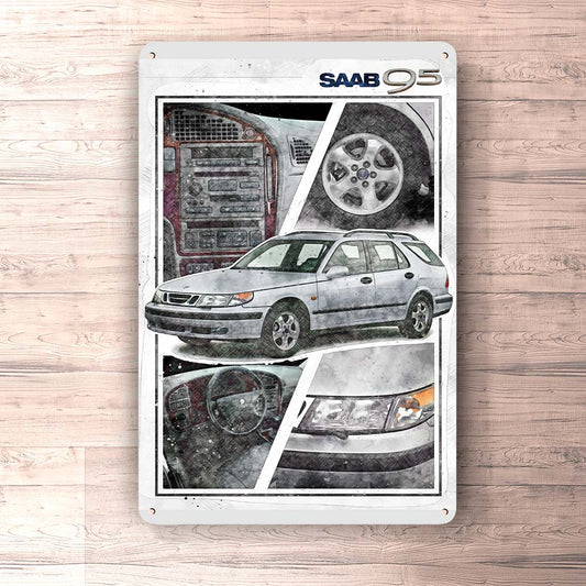 Saab 95 2000 Skilte, Musemåtte, Dørmåtte , Plakat-Skilte-Saab-Garage Culture Shop- garage - man cave - merchandise