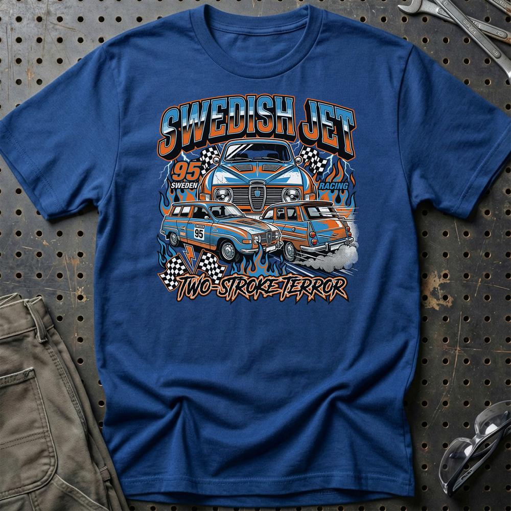 Saab 95 Swedish Jet Two-Stroke Terror - Unisex T-Shirt-Beklædning-SAAB-Blå Royal-S-Garage Culture Shop- garage - man cave - merchandise