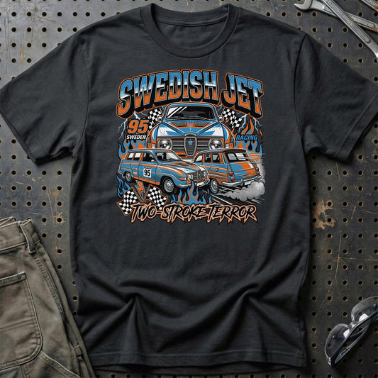 Saab 95 Swedish Jet Two-Stroke Terror - Unisex T-Shirt-Beklædning-SAAB-Sort-S-Garage Culture Shop- garage - man cave - merchandise