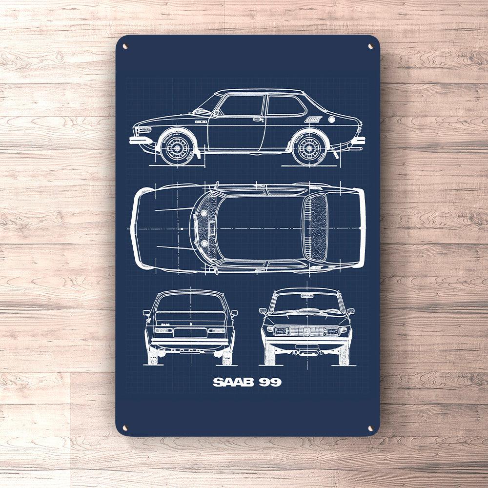 Saab 99 Blueprint Skilte, Musemåtte, Dørmåtte , Plakat-Blueprint-Saab-Garage Culture Shop- garage - man cave - merchandise