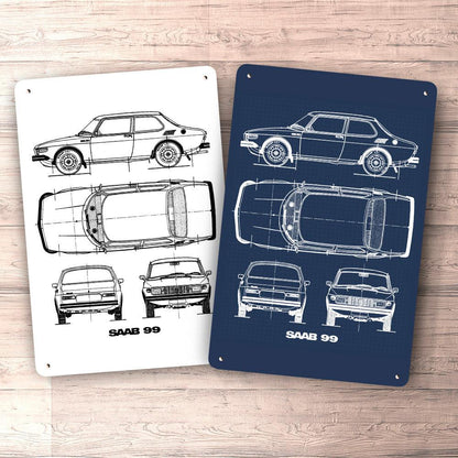 Saab 99 Blueprint Skilte, Musemåtte, Dørmåtte , Plakat-Blueprint-Saab-Garage Culture Shop- garage - man cave - merchandise