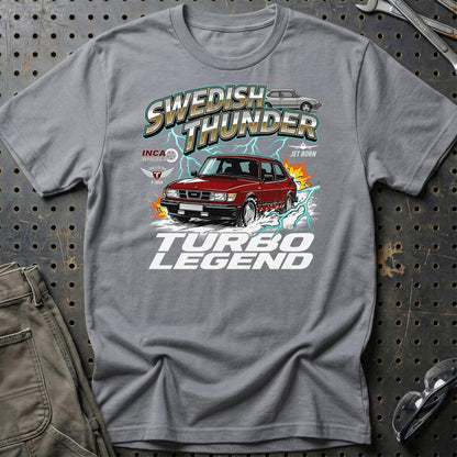 Saab 99 Turbo Swedish Thunder Classic Car - Unisex T-Shirt-Beklædning-SAAB-Grå Sport-S-Garage Culture Shop- garage - man cave - merchandise