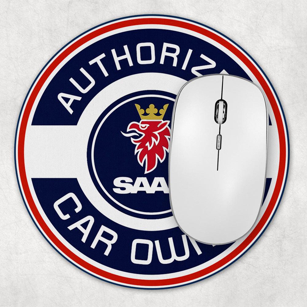 Saab Authorized Car Owner, Runde Skilte , Musemåtte Rundt , Kop Underlag, Underlagssæt-Runde Skilte-Saab-Garage Culture Shop- garage - man cave - merchandise