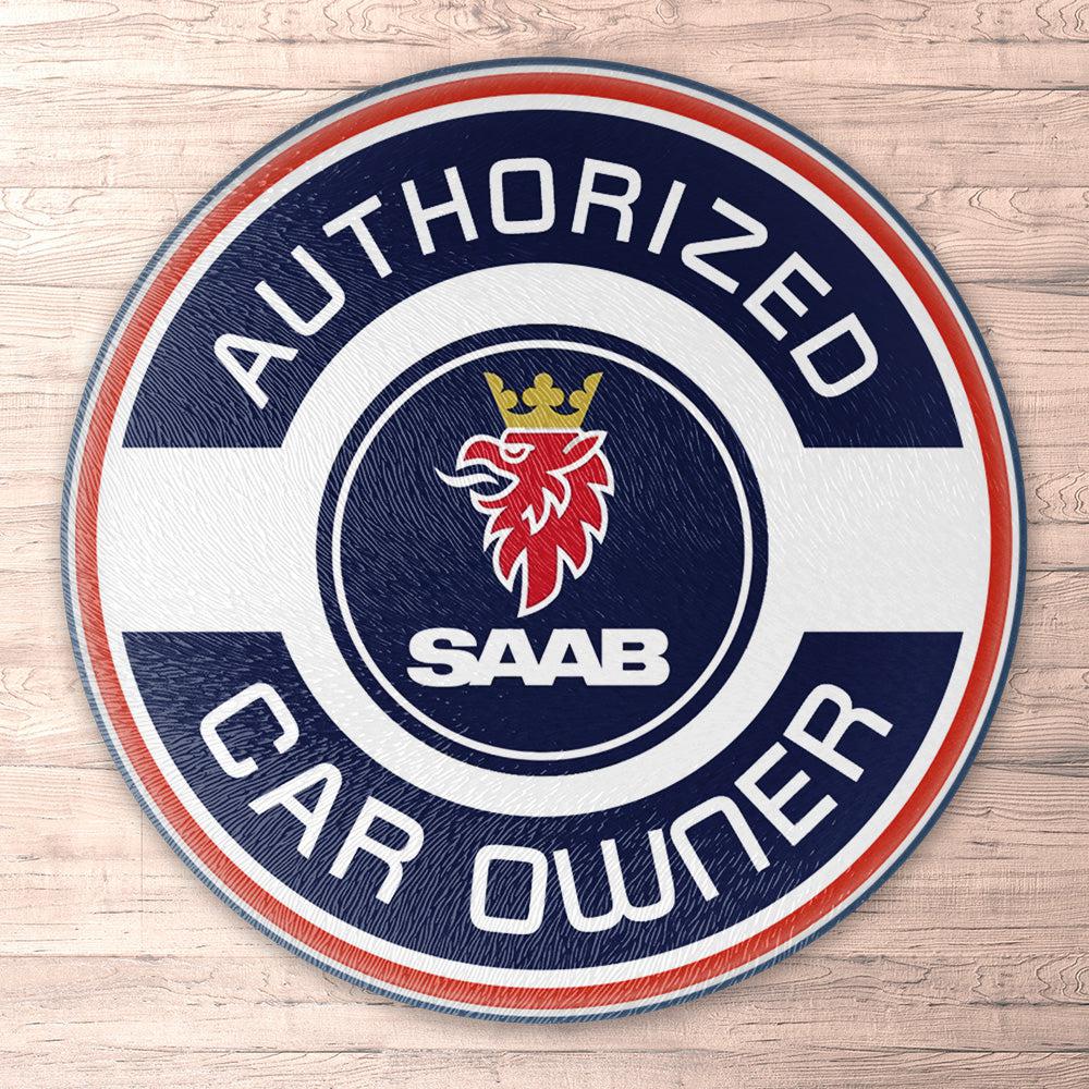 Saab Authorized Car Owner, Runde Skilte , Musemåtte Rundt , Kop Underlag, Underlagssæt-Runde Skilte-Saab-Garage Culture Shop- garage - man cave - merchandise