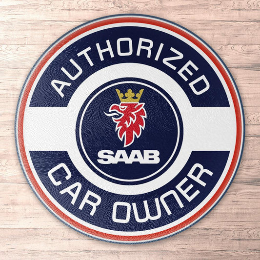 Saab Authorized Car Owner, Runde Skilte , Musemåtte Rundt , Kop Underlag, Underlagssæt-Runde Skilte-Saab-Garage Culture Shop- garage - man cave - merchandise