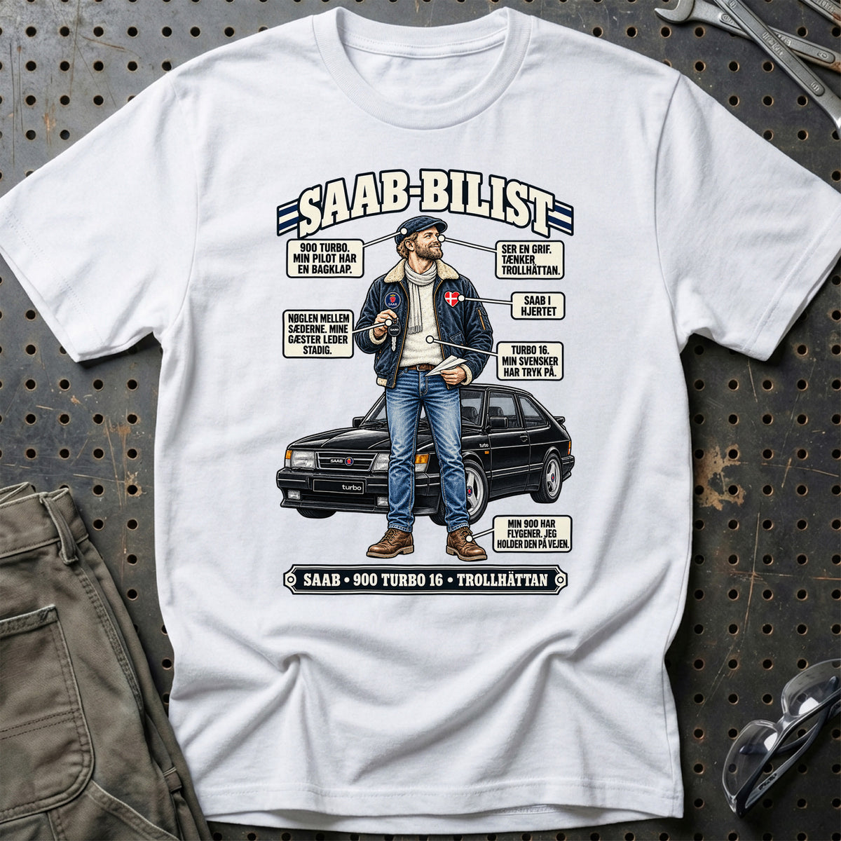 
Saab-Bilist T-Shirt – Hvid