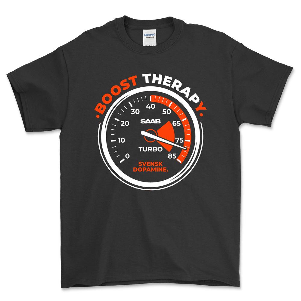 Saab Boost Therapy T-Shirt-Beklædning-SAAB-Sort-S-Garage Culture Shop- garage - man cave - merchandise