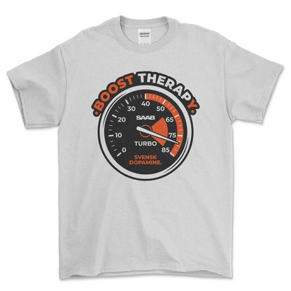 Saab Boost Therapy - Unisex T-Shirt-Beklædning-SAAB-Hvid-S-Garage Culture Shop- garage - man cave - merchandise