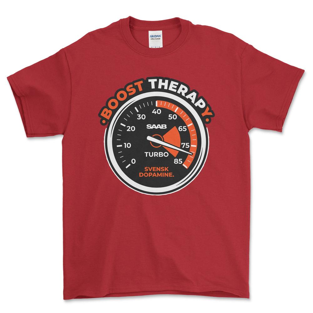 Saab Boost Therapy - Unisex T-Shirt-Beklædning-SAAB-Rød-S-Garage Culture Shop- garage - man cave - merchandise