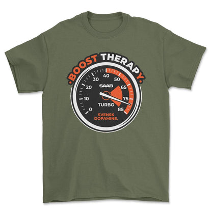 Saab Boost Therapy - Unisex T-Shirt-Beklædning-SAAB-Grøn Militær-S-Garage Culture Shop- garage - man cave - merchandise