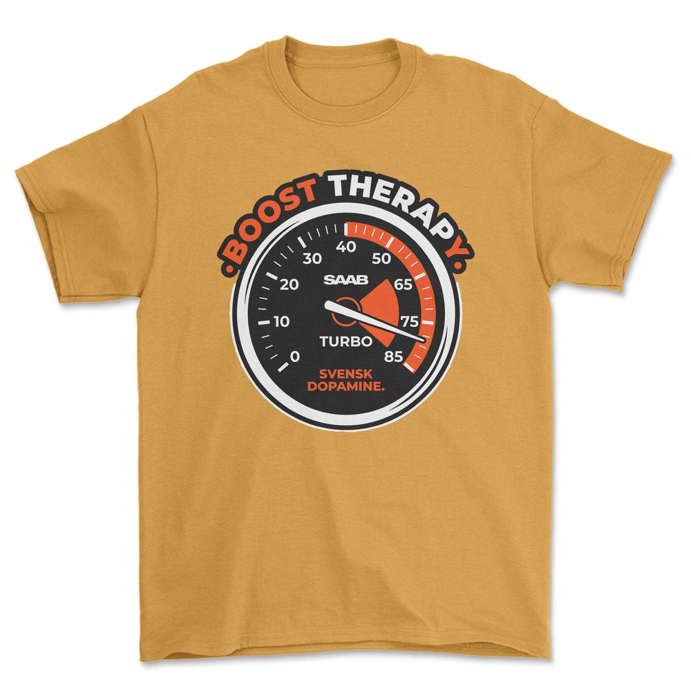 Saab Boost Therapy - Unisex T-Shirt-Beklædning-SAAB-Guld-S-Garage Culture Shop- garage - man cave - merchandise