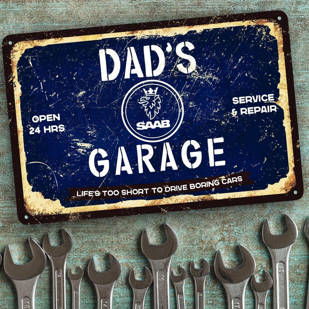 Saab Dads Garage Skilte, Musemåtte, Dørmåtte-Skilte-Saab-Garage Culture Shop- garage - man cave - merchandise