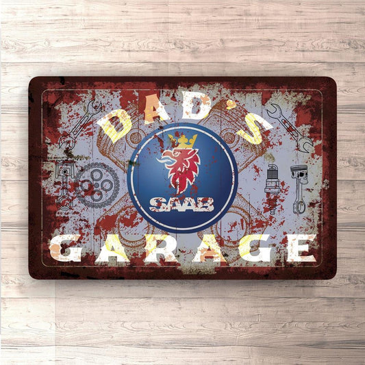 Saab Dads Garage Vintage Skilte, Musemåtte, Dørmåtte , Plakat-Skilte-Saab-Garage Culture Shop- garage - man cave - merchandise