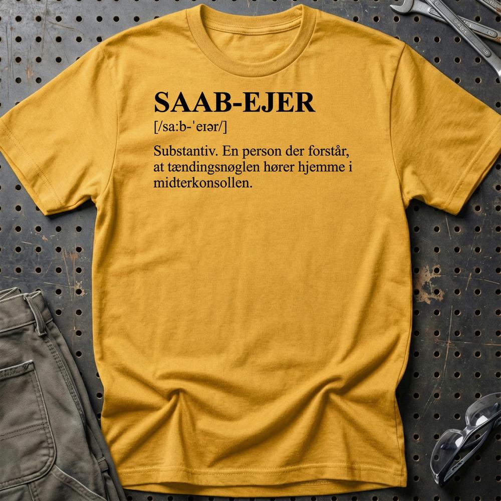 Saab Ejer - Unisex T-Shirt-Beklædning-SAAB-Guld-S-Garage Culture Shop- garage - man cave - merchandise