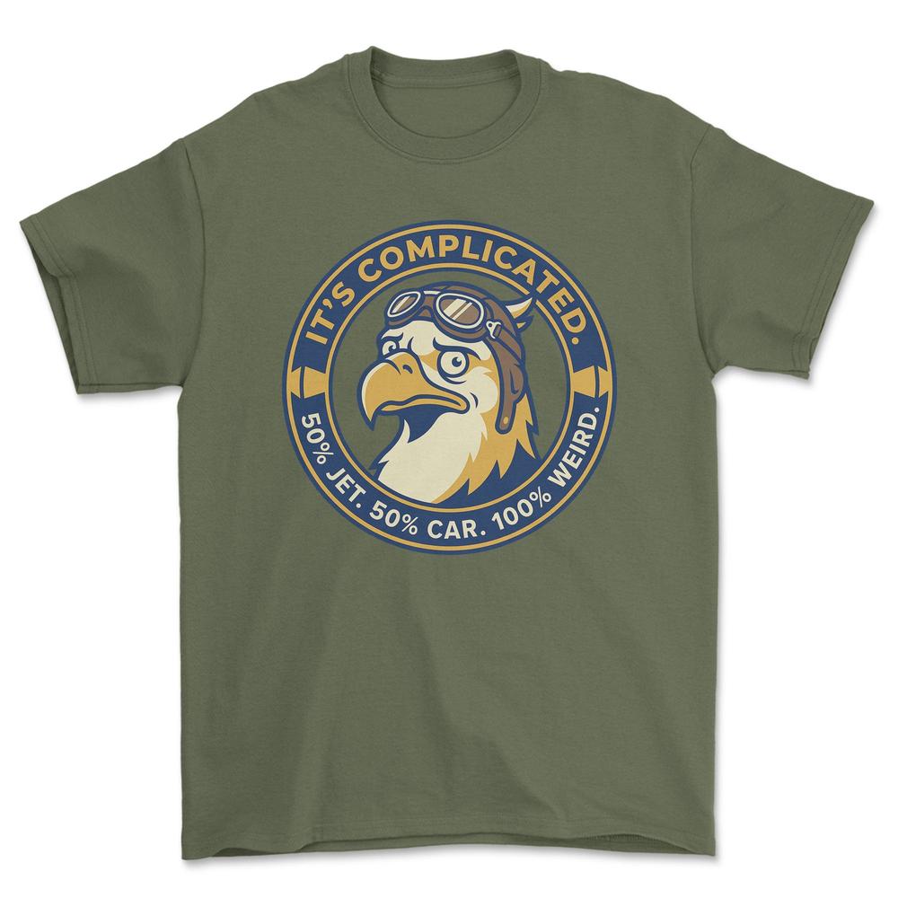 Saab Its Complicated - Unisex T-Shirt-Beklædning-SAAB-Grøn Militær-S-Garage Culture Shop- garage - man cave - merchandise