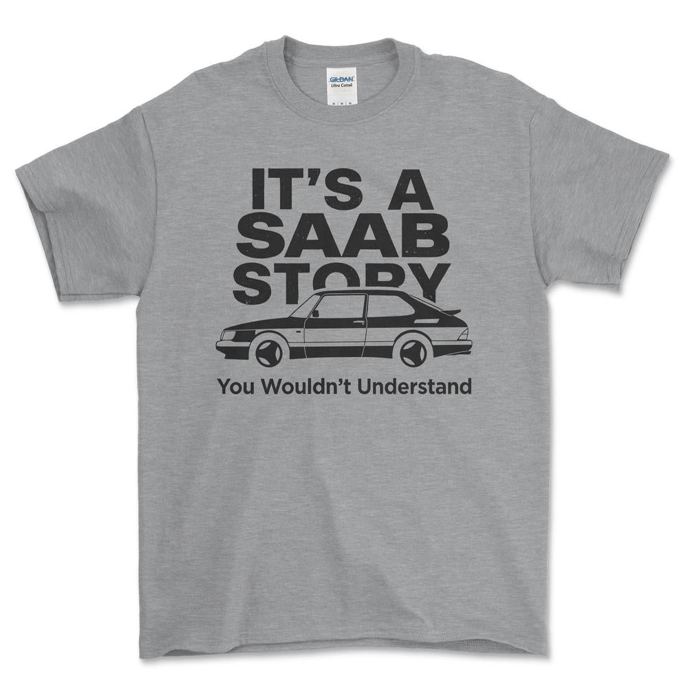 Saab Its Saab Story T-Shirt-Beklædning-SAAB-Grå Sport-S-Garage Culture Shop- garage - man cave - merchandise