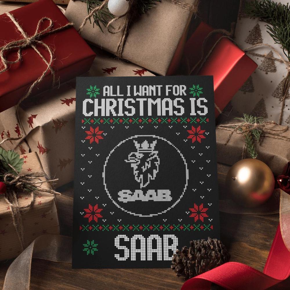 Saab Juleskilte All I Want For Christmas Is Skilte, Musemåtte, Dørmåtte , Plakat-Skilte-Saab-Garage Culture Shop- garage - man cave - merchandise