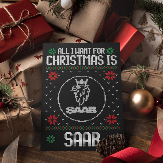 Saab Juleskilte All I Want For Christmas Is Skilte, Musemåtte, Dørmåtte , Plakat-Skilte-Saab-Garage Culture Shop- garage - man cave - merchandise