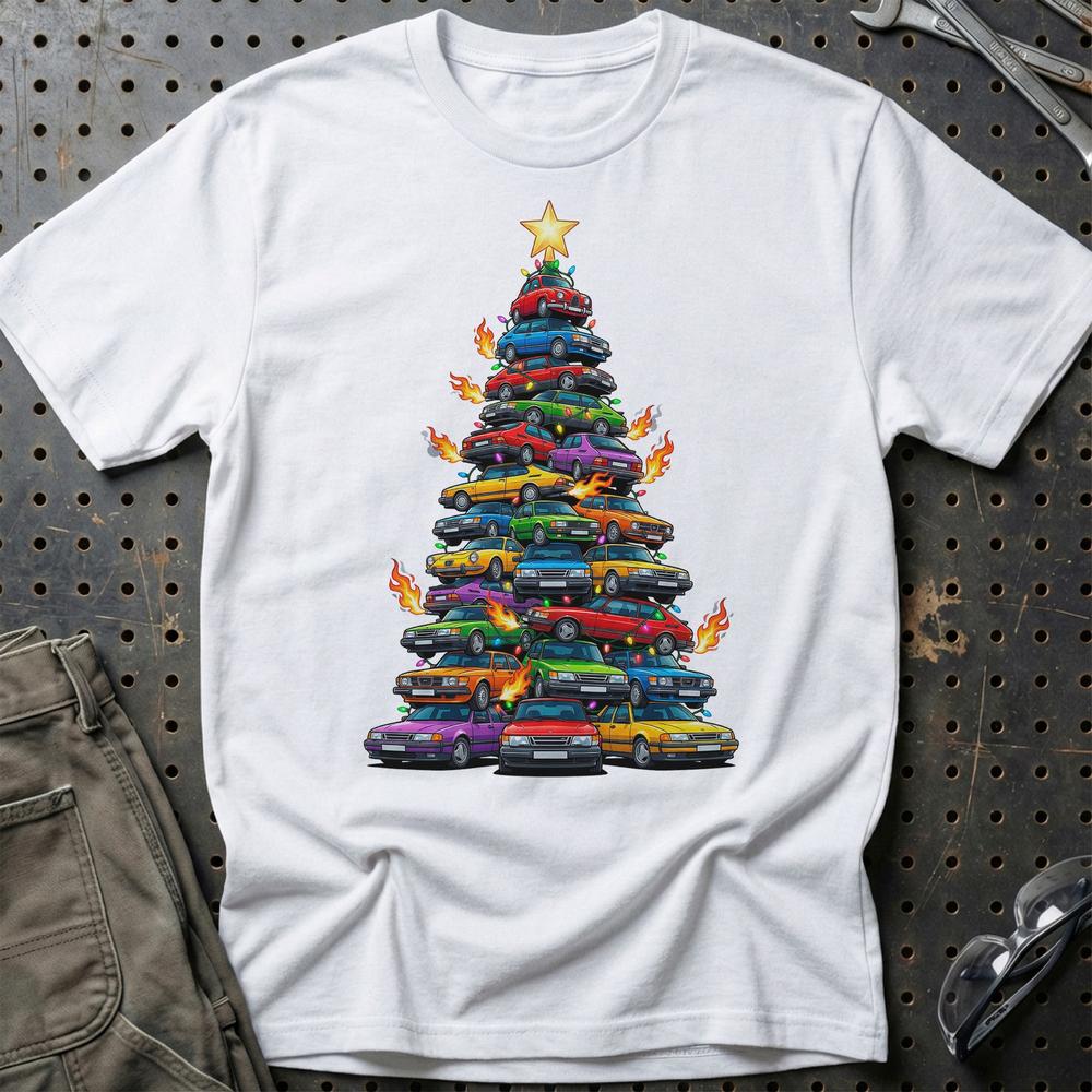 Saab Juletræ Christmas Tree T-Shirt-Beklædning-Saab-Hvid-S-Garage Culture Shop- garage - man cave - merchandise