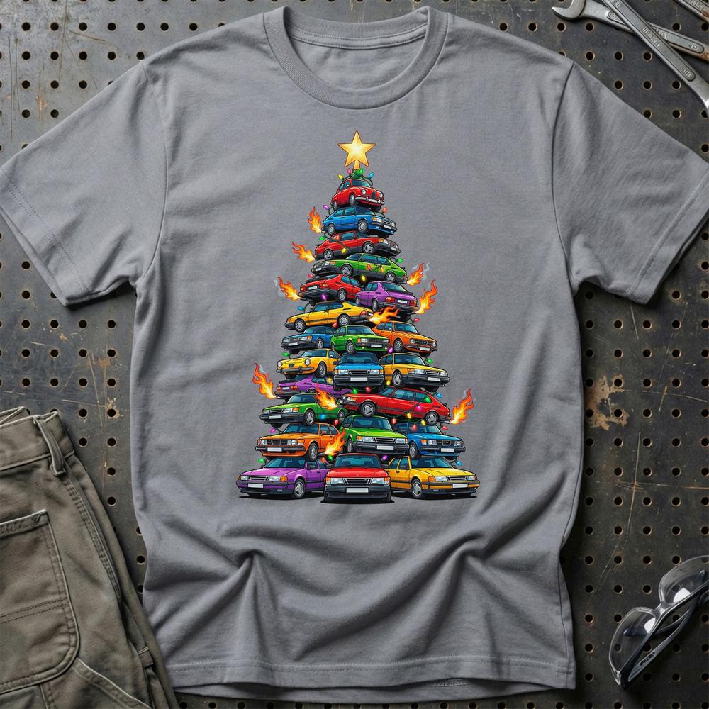 Saab Juletræ Christmas Tree T-Shirt-Beklædning-Saab-Grå Sport-S-Garage Culture Shop- garage - man cave - merchandise