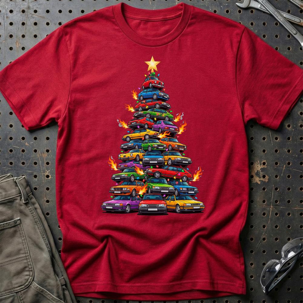 Saab Juletræ Christmas Tree T-Shirt-Beklædning-Saab-Rød-S-Garage Culture Shop- garage - man cave - merchandise