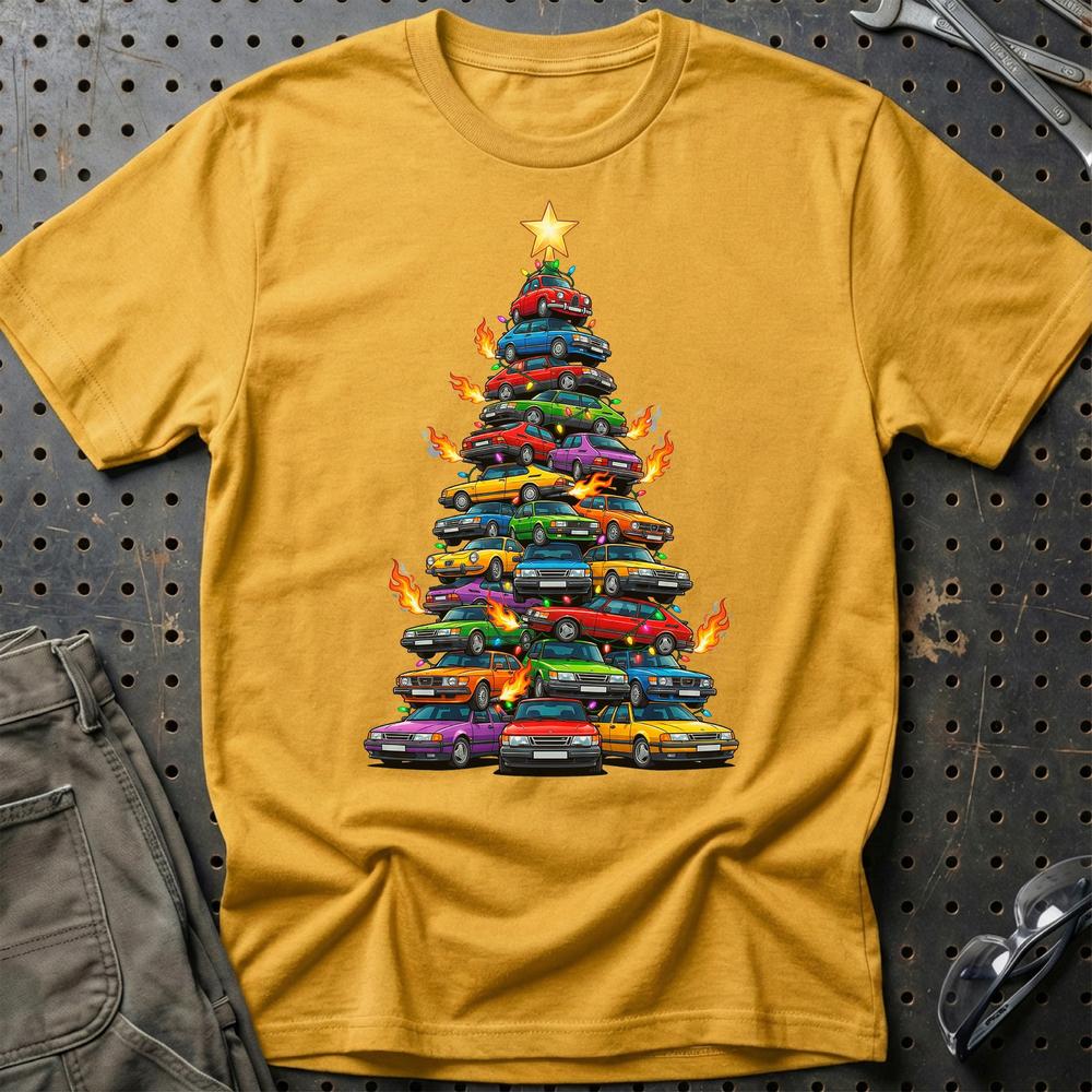 Saab Juletræ Christmas Tree T-Shirt-Beklædning-Saab-Guld-S-Garage Culture Shop- garage - man cave - merchandise