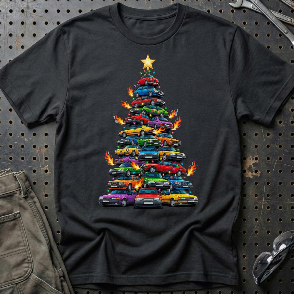 Saab Juletræ Christmas Tree T-Shirt-Beklædning-Saab-Sort-S-Garage Culture Shop- garage - man cave - merchandise