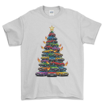 Saab Juletræ Christmas Tree - Unisex T-Shirt-Beklædning-Saab-Hvid-S-Forside-Garage Culture Shop- garage - man cave - merchandise