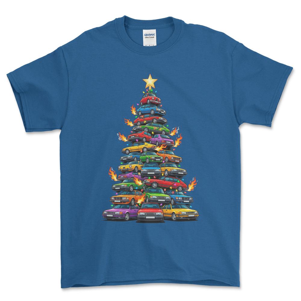 Saab Juletræ Christmas Tree - Unisex T-Shirt-Beklædning-Saab-Blå Royal-S-Forside-Garage Culture Shop- garage - man cave - merchandise