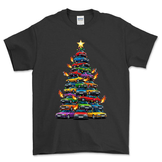 Saab Juletræ Christmas Tree - Unisex T-Shirt-Beklædning-Saab-Sort-S-Forside-Garage Culture Shop- garage - man cave - merchandise