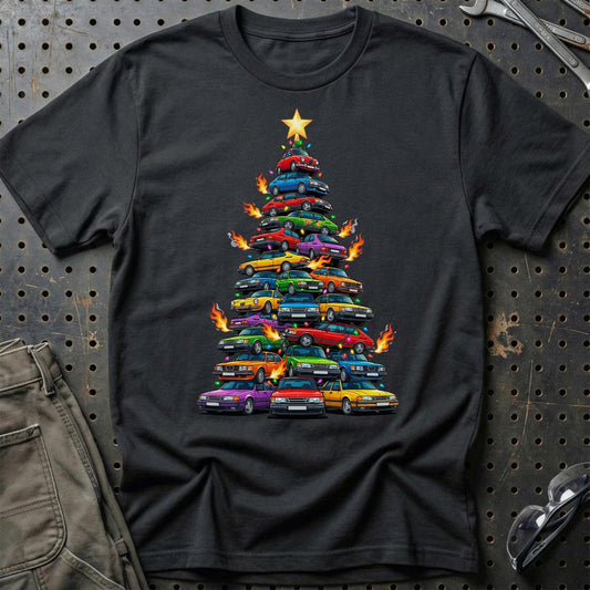 Saab Juletræ Christmas Tree - Unisex T-Shirt-Beklædning-Saab-Sort-S-Garage Culture Shop- garage - man cave - merchandise
