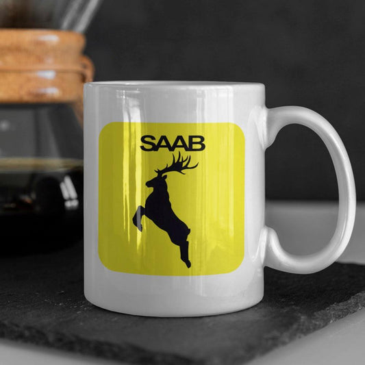 Saab Keramisk Krus-Krus-Saab-Hvid keramisk krus-Garage Culture Shop- garage - man cave - merchandise