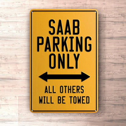 Saab Parking Only Skilte, Musemåtte, Dørmåtte-Parking skilte-Saab-Garage Culture Shop- garage - man cave - merchandise