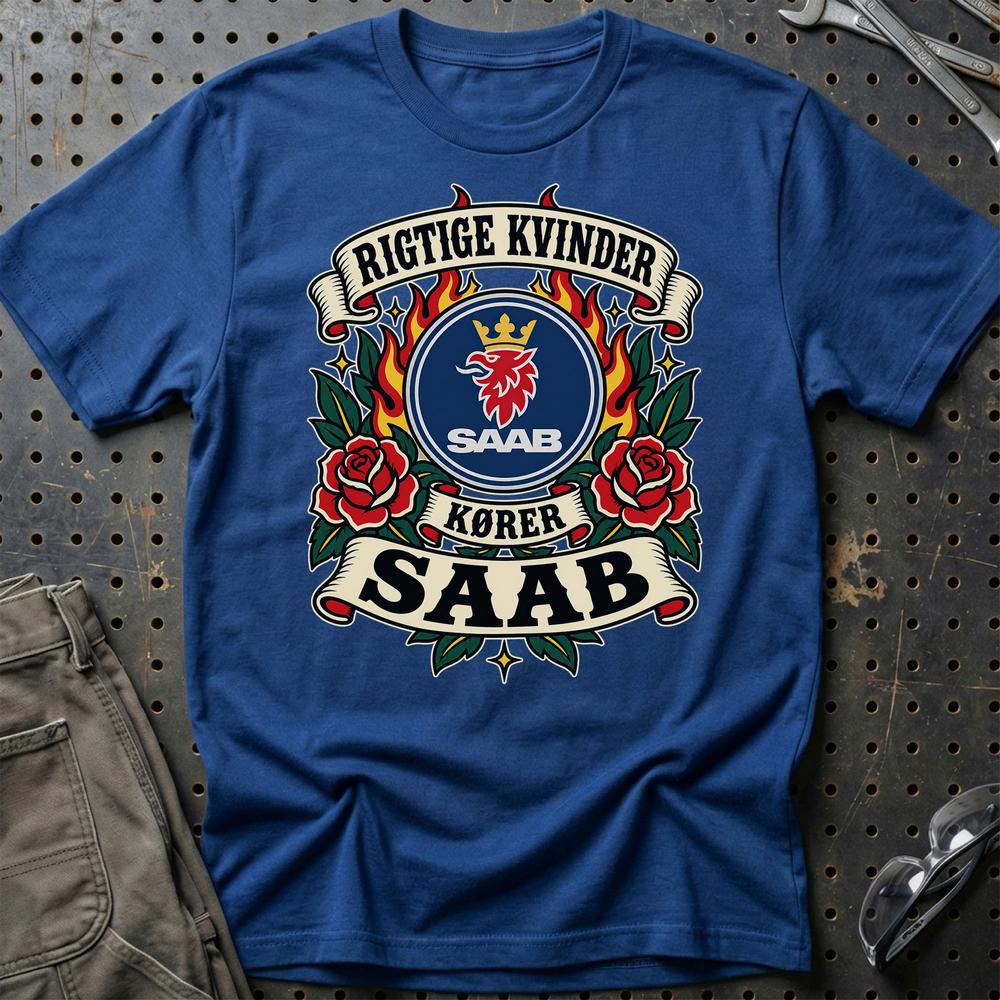 
Produktbillede af Saab Rigtige Kvinder Kører – Roser og Flammer T-Shirt