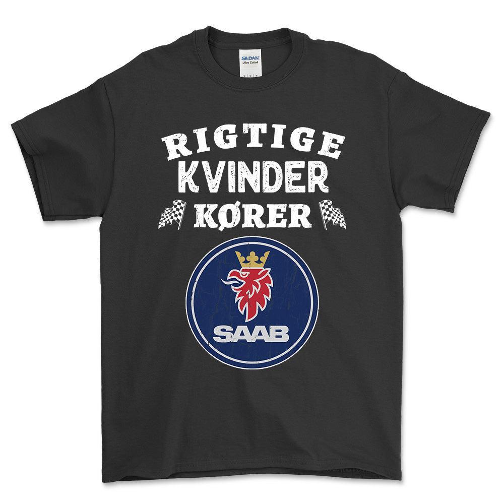Saab Rigtige Kvinder Kører - Unisex T-Shirt , Bomuld-Beklædning-Saab-Sort-S-Forside-Garage Culture Shop- garage - man cave - merchandise