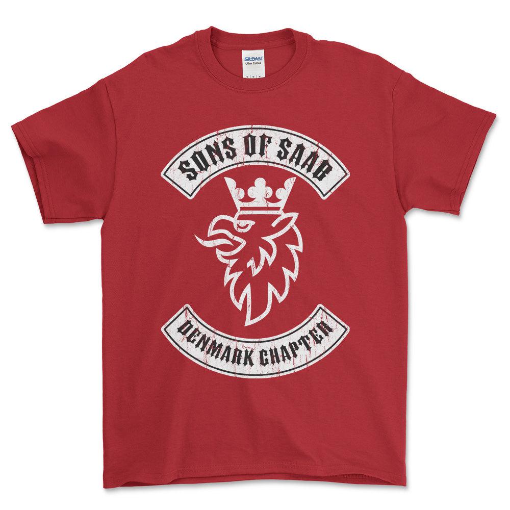 Saab Sons Of Saab Denmark Chapter Unisex T-Shirt , Bomuld-Beklædning-Saab-Rød-S-Garage Culture Shop- garage - man cave - merchandise
