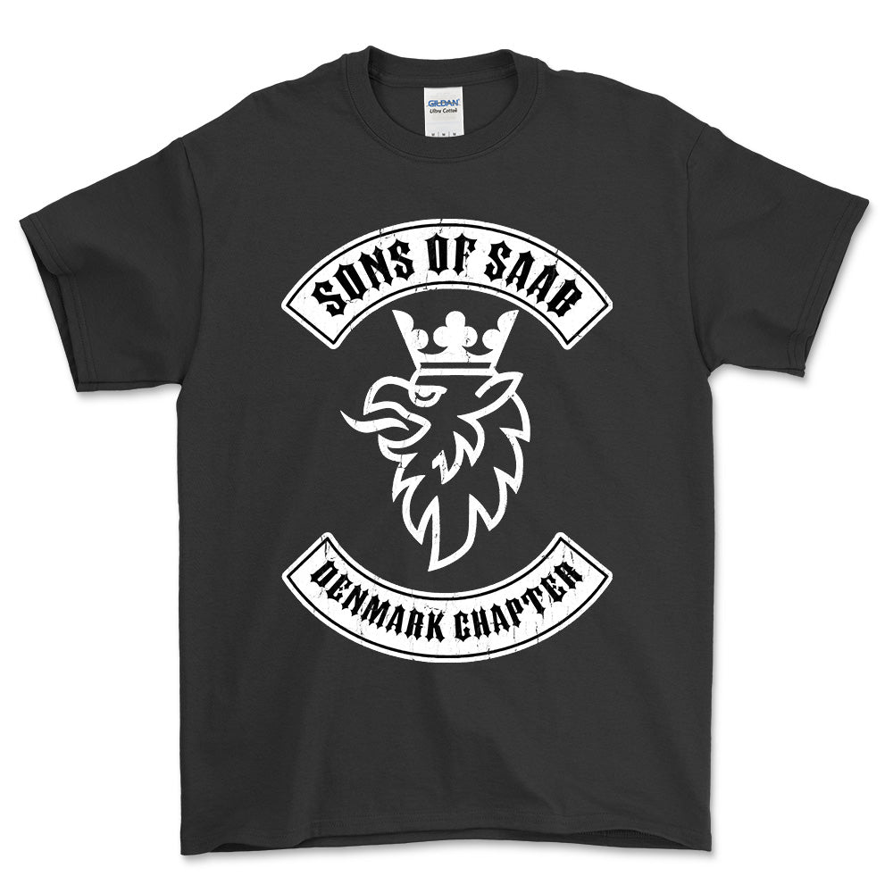 Saab Sons Of Saab Denmark Chapter Unisex T-Shirt , Bomuld-Beklædning-Saab-Sort-S-Garage Culture Shop- garage - man cave - merchandise