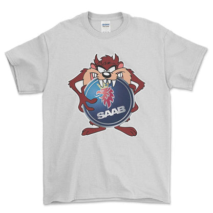 Saab TAZ Unisex T-Shirt , Bomuld-Beklædning-Saab-Hvid-S-Forside-Garage Culture Shop- garage - man cave - merchandise