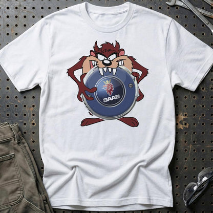 Saab TAZ Unisex T-Shirt , Bomuld-Beklædning-Saab-Hvid-S-Garage Culture Shop- garage - man cave - merchandise