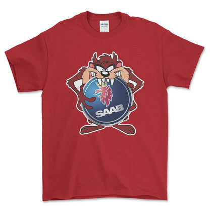 Saab TAZ Unisex T-Shirt , Bomuld-Beklædning-Saab-Rød-S-Forside-Garage Culture Shop- garage - man cave - merchandise