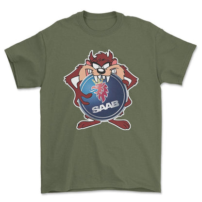 Saab TAZ Unisex T-Shirt , Bomuld-Beklædning-Saab-Grøn Militær-S-Forside-Garage Culture Shop- garage - man cave - merchandise