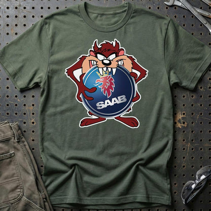 Saab TAZ Unisex T-Shirt , Bomuld-Beklædning-Saab-Grøn Militær-S-Garage Culture Shop- garage - man cave - merchandise