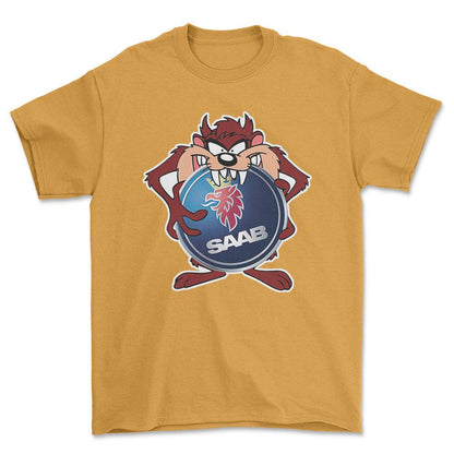 Saab TAZ Unisex T-Shirt , Bomuld-Beklædning-Saab-Guld-S-Forside-Garage Culture Shop- garage - man cave - merchandise