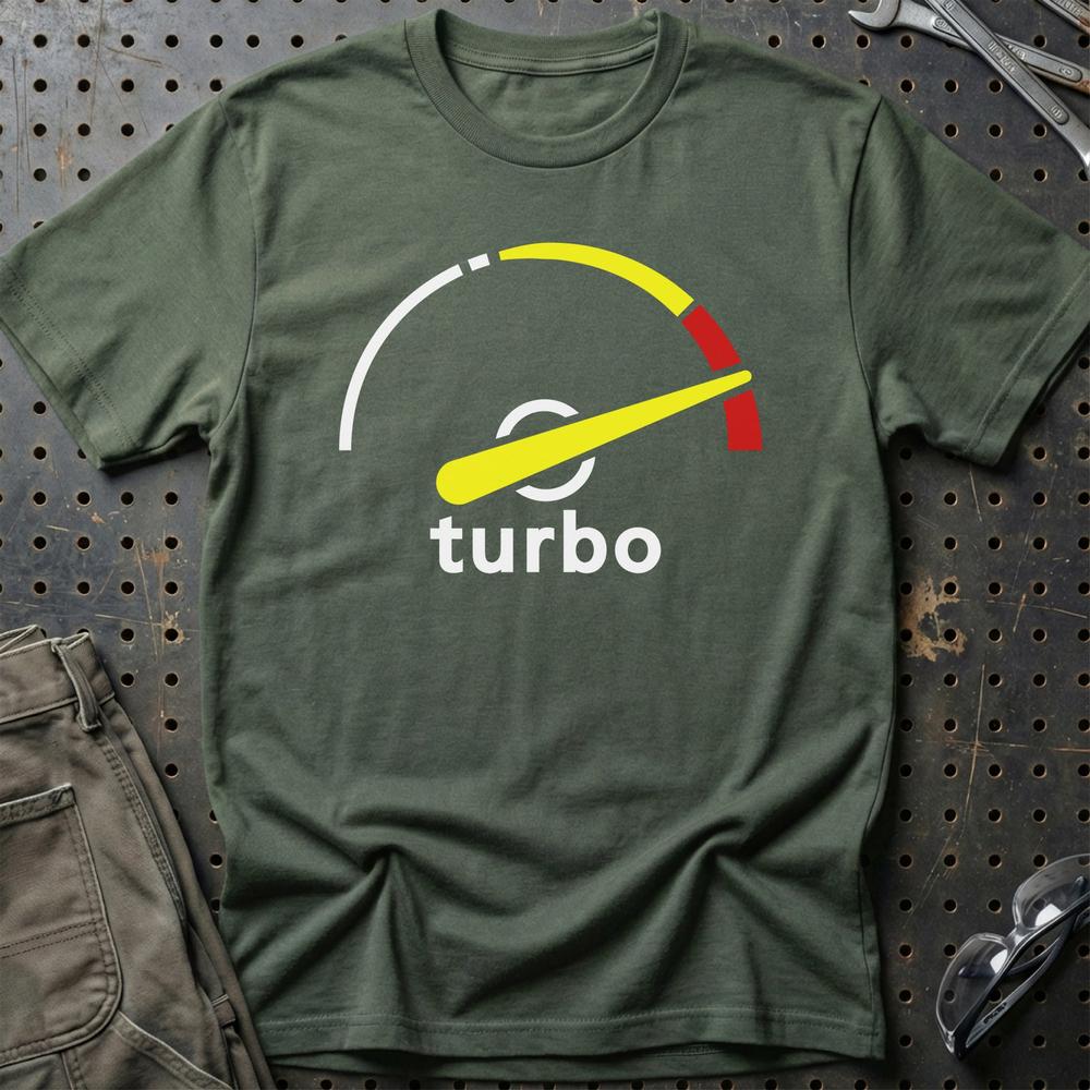 Saab Turbo Gauge T-Shirt-Beklædning-Saab-Grøn Militær-S-Garage Culture Shop- garage - man cave - merchandise