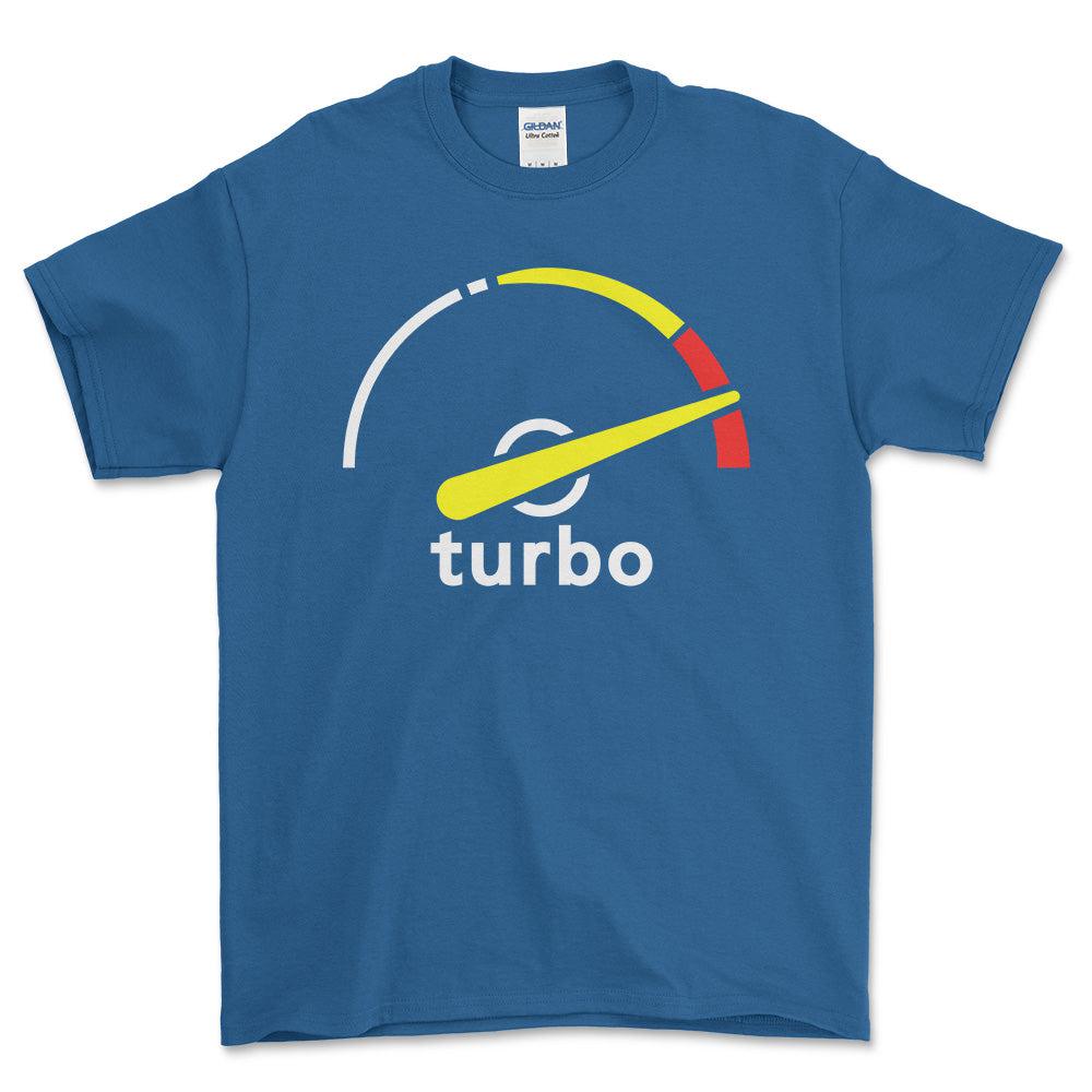 Saab Turbo Gauge Unisex T-Shirt , Bomuld-Beklædning-Saab-Blå Royal-S-Forside-Garage Culture Shop- garage - man cave - merchandise