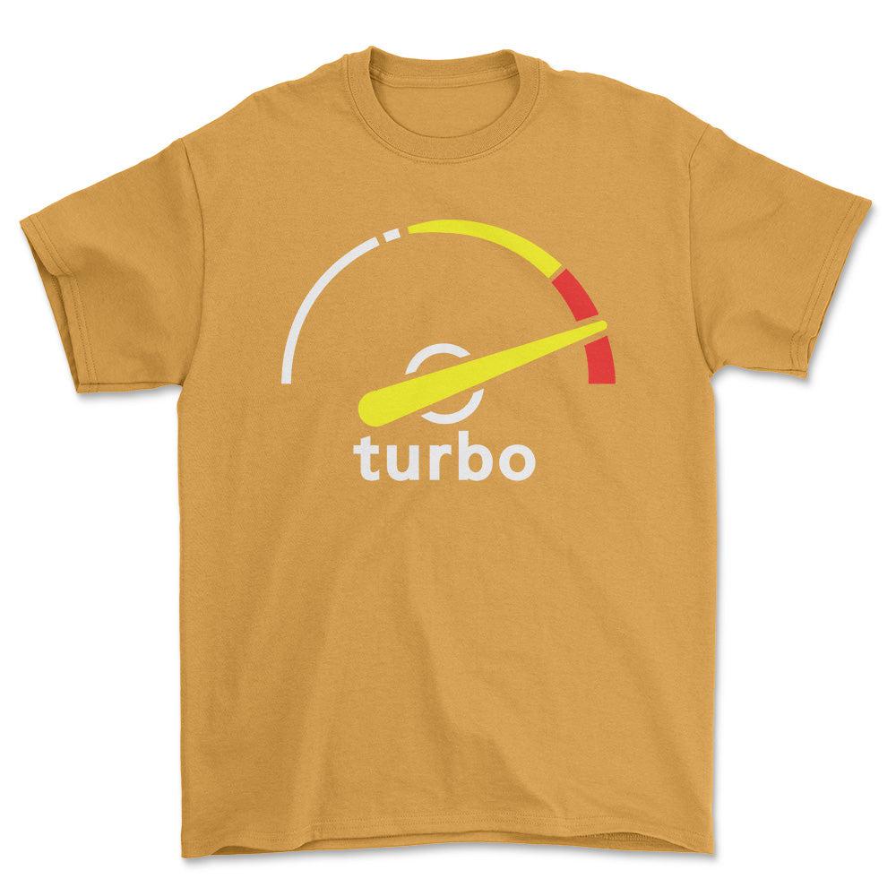 Saab Turbo Gauge Unisex T-Shirt , Bomuld-Beklædning-Saab-Guld-S-Forside-Garage Culture Shop- garage - man cave - merchandise