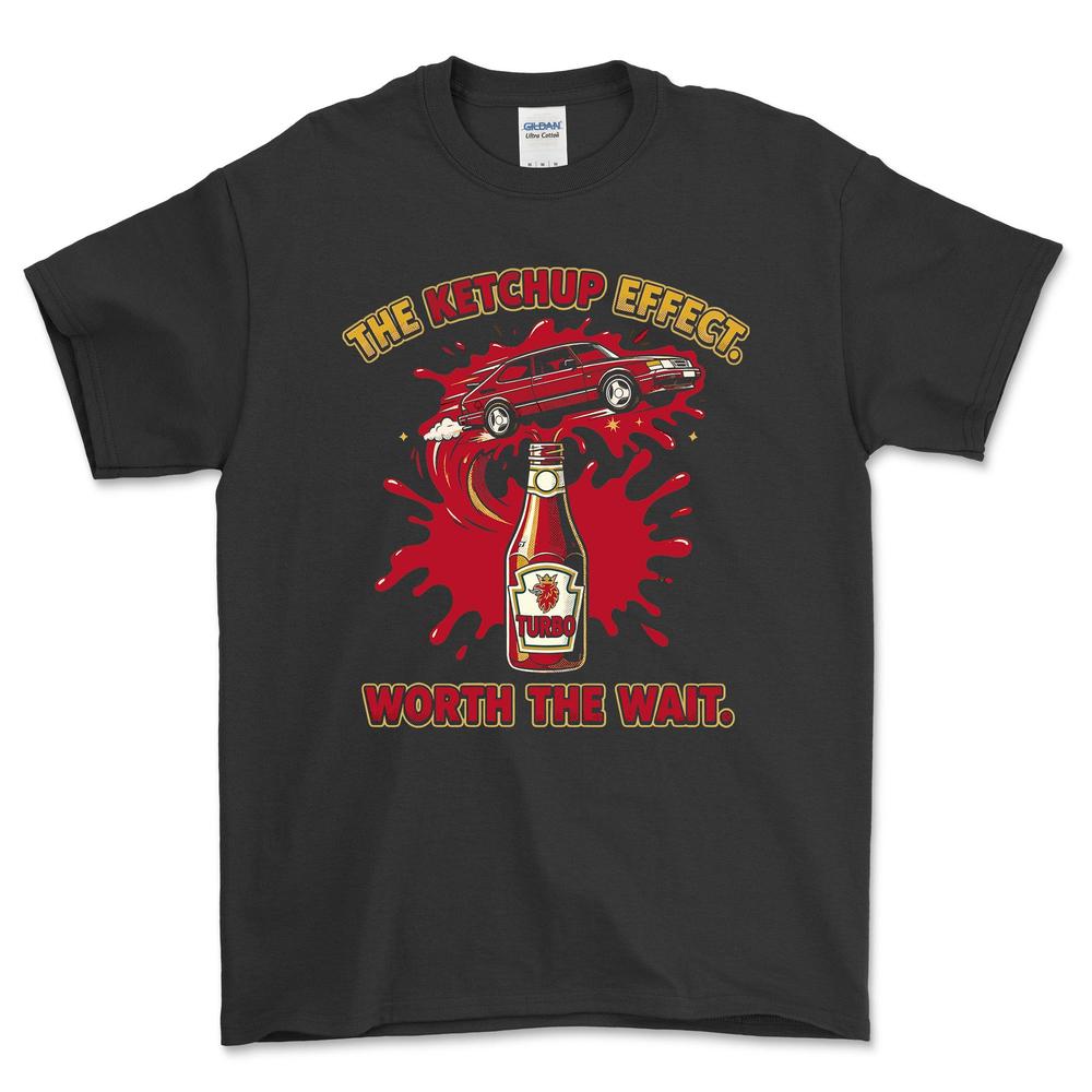 Saab Turbo Ketchup Effect T-Shirt-Beklædning-SAAB-Sort-S-Garage Culture Shop- garage - man cave - merchandise