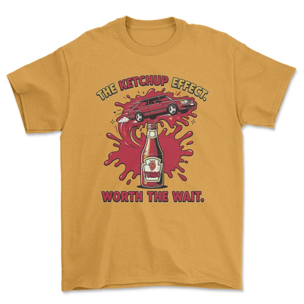 Saab Turbo Ketchup Effect - Unisex T-Shirt-Beklædning-SAAB-Guld-S-Garage Culture Shop- garage - man cave - merchandise